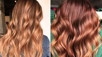 side by side of two women with strawberry blonde highlights