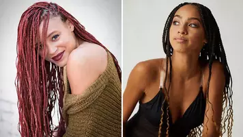two women with box braid hairstyles