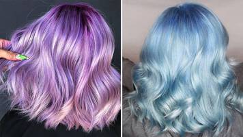 close up photo of blue and purple hair