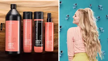 matrix length goals products next to a photo of woman with hair extensions