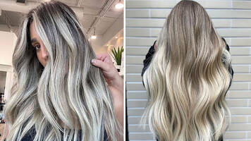 photo of woman with skunk stripe hair color