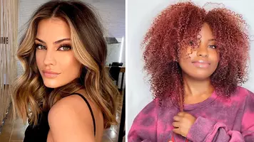 black woman with brown curly hair and white woman with blonde hair wearing low maintenance haircuts