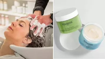 A woman having her scalp exfoliated