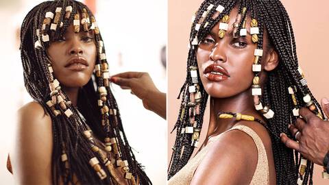 woman with knotless braids with beads