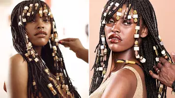 woman with knotless braids with beads