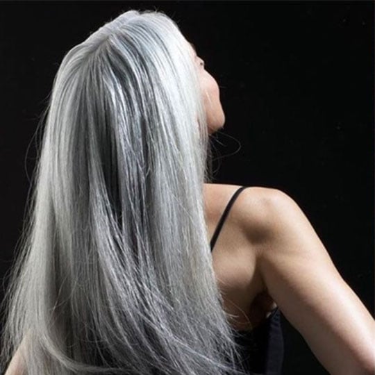 Long straight top grey hair