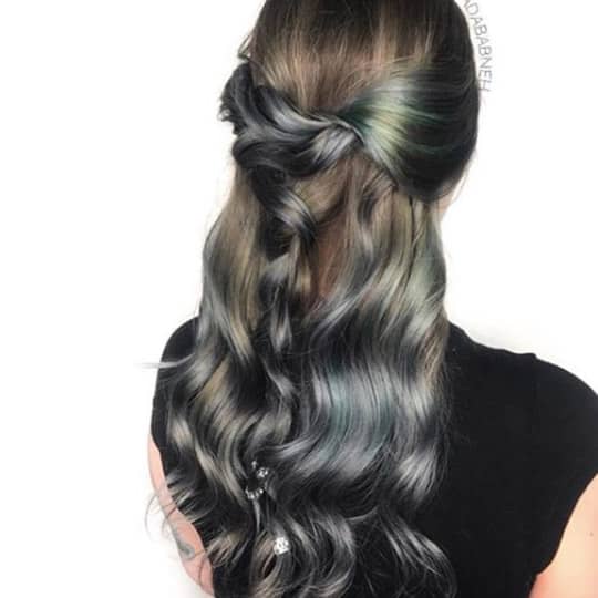 photo of brown with gray blue balayage