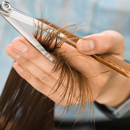 hairdresser cutting hair close up
