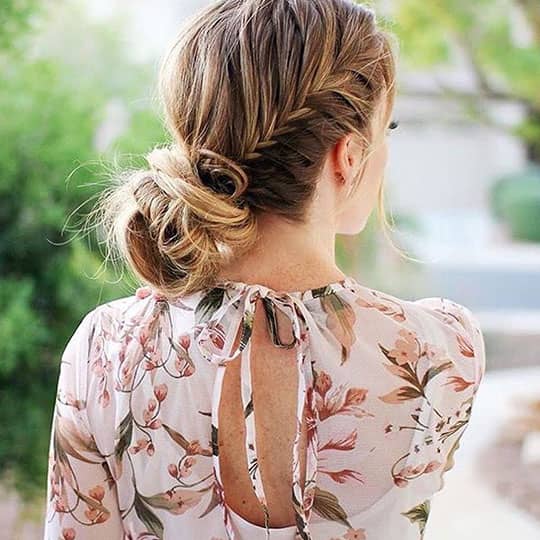 brunette with chic chignon hairstyle for work