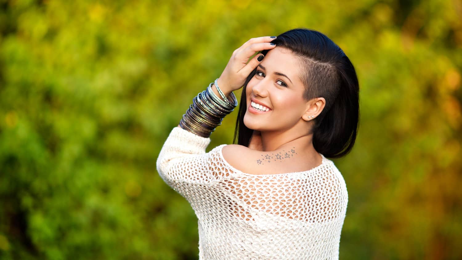 Long hair top shaved sides female