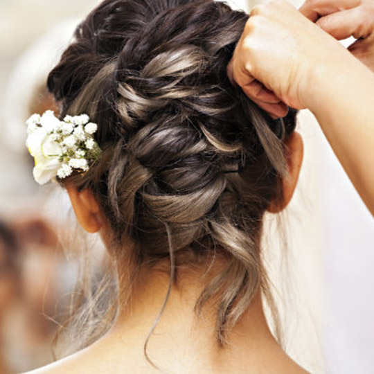 woman with a braided updo 
