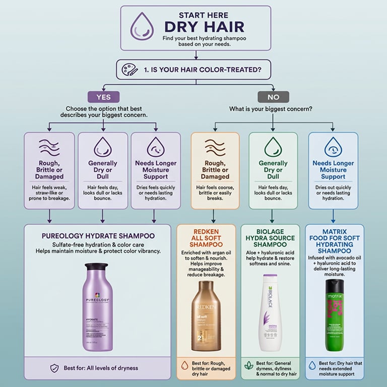 Hydrating shampoo decision tree for dry hair and Color-treated hair